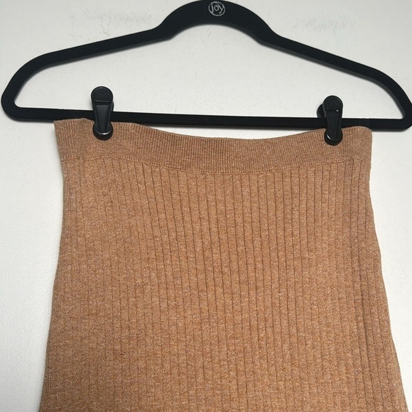 Free People Skyline Rib Midi Skirt Size Small Camel Front Slit - Picture 4 of 7